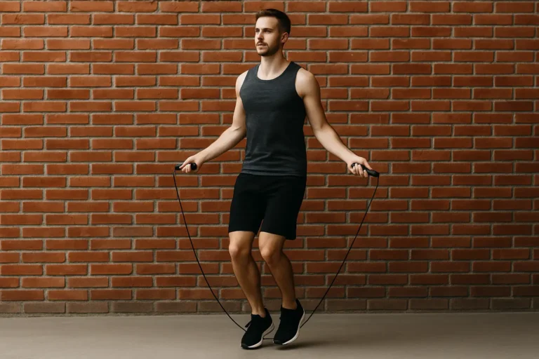 Homme sportif sautant à la corde pendant un programme de 30 jours