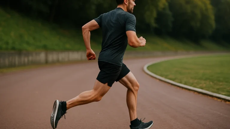 Coureur en mouvement sur piste, foulée légère et fréquence rapide — repères de cadence en course à pied (SPM)