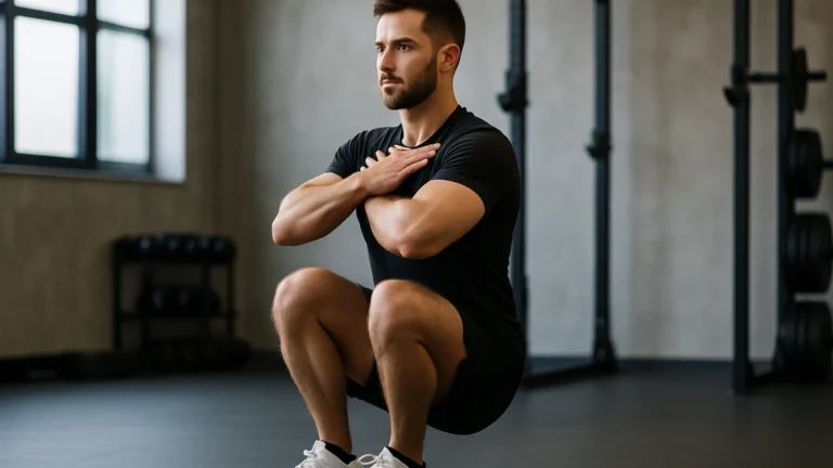 Athlète réalisant un sissy squat au centre d’un gym lumineux