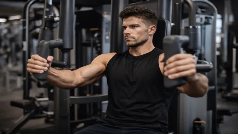 Exercice butterfly pec-deck à la machine pour isoler les pectoraux avec tension continue en musculation
