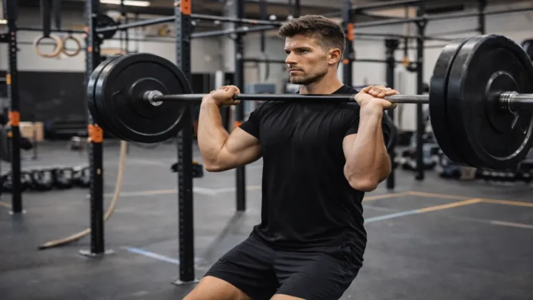 Exercice CrossFit avec barre en salle pour développer force fonctionnelle puissance et condition physique générale