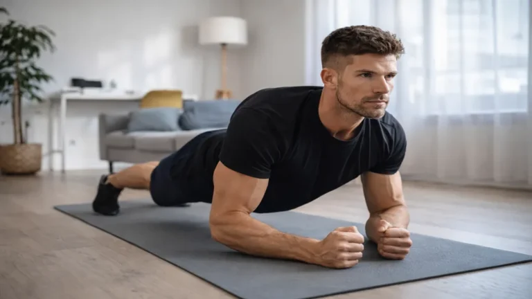 Exercice de gainage au sol à domicile dans un entraînement fitness 7 minutes sans matériel