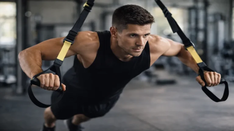 Exercice de TRX suspension training en salle de sport avec sangles de suspension pour renforcer le haut du corps et le gainage